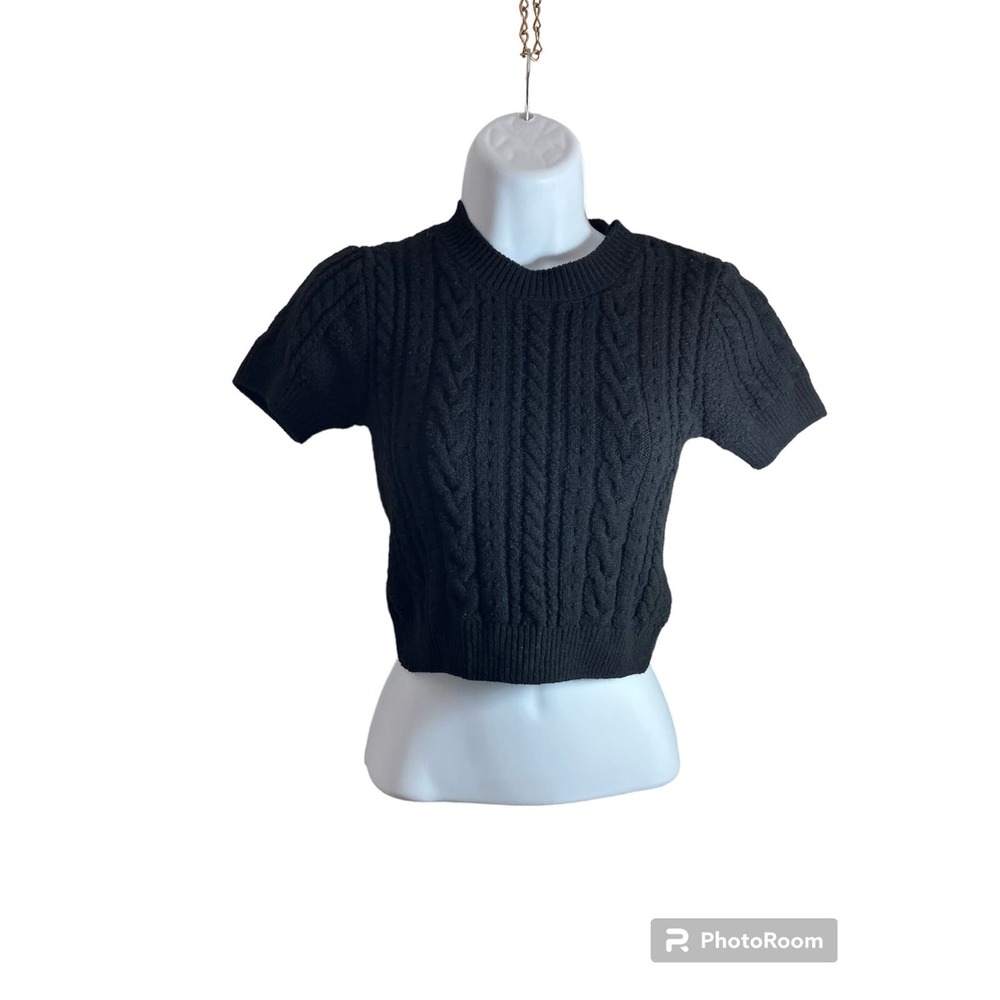 Intimately Free People Crop Black Short Sleeve Sweater Small